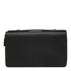 Dunhill Sidecar Double Zip Organizer Wallet Long Black Leather Women's